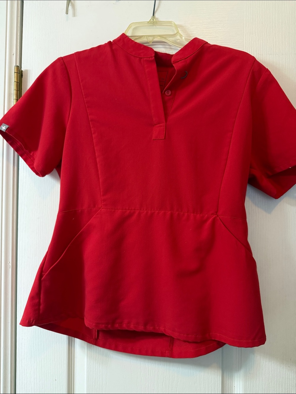 FIGS Red Short-Sleeve Peplum Scrub Top